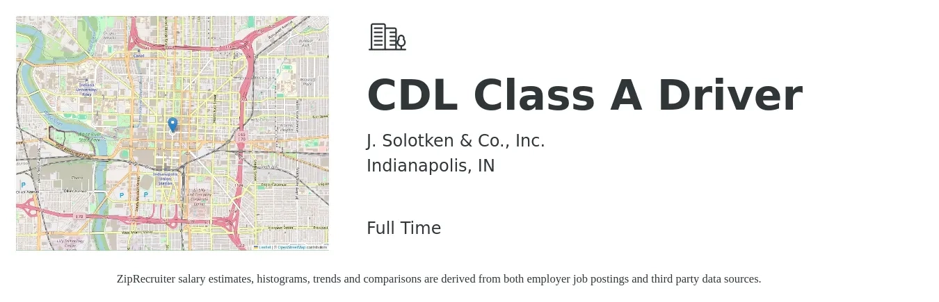 J. Solotken & Co., Inc. job posting for a CDL Class A Driver in Indianapolis, IN with a salary of $24 to $41 Hourly with a map of Indianapolis location.