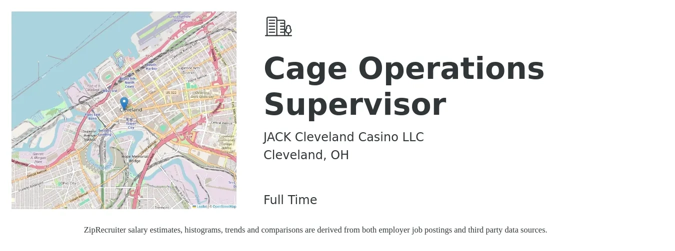 JACK Cleveland Casino LLC job posting for a Cage Operations Supervisor in Cleveland, OH with a salary of $16 to $26 Hourly with a map of Cleveland location.