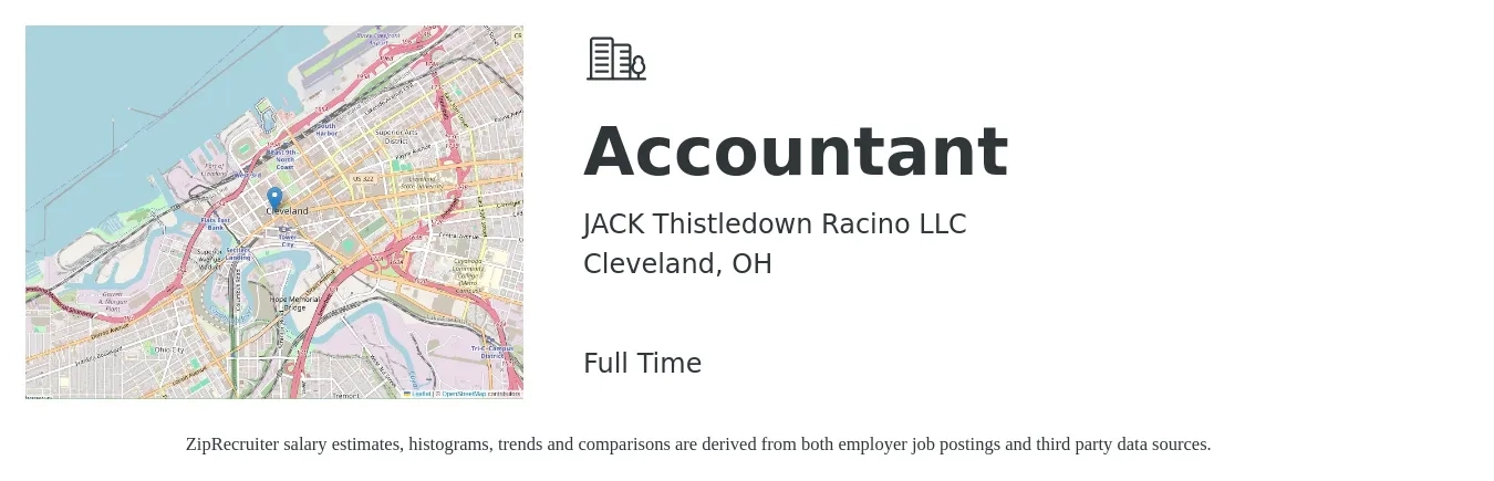 JACK Thistledown Racino LLC job posting for a Accountant in Cleveland, OH with a salary of $51,900 to $76,200 Yearly with a map of Cleveland location.