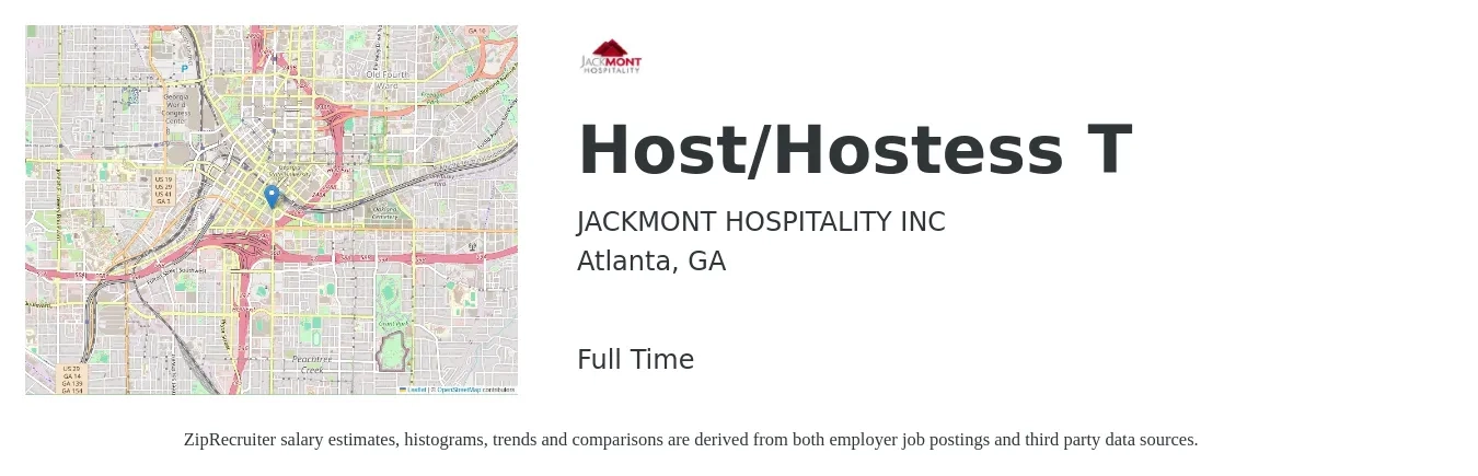 JACKMONT HOSPITALITY INC job posting for a Host/Hostess T in Atlanta, GA with a salary of $12 to $16 Hourly with a map of Atlanta location.