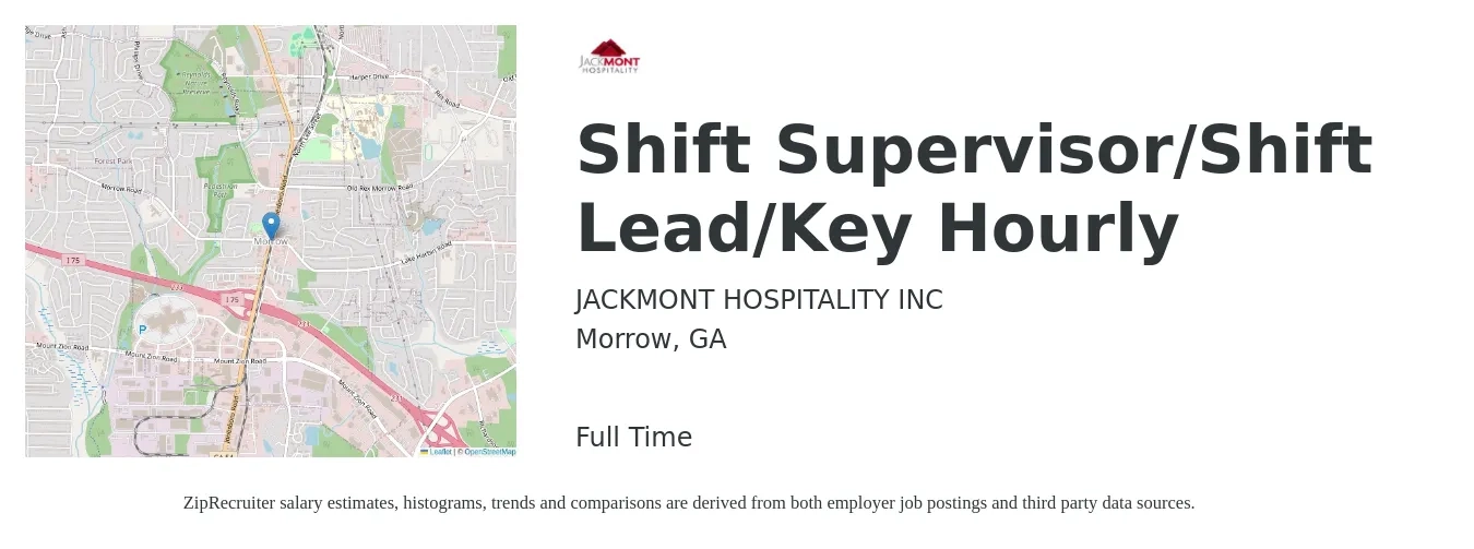 JACKMONT HOSPITALITY INC job posting for a Shift Supervisor/Shift Lead/Key Hourly in Morrow, GA with a salary of $14 to $18 Hourly with a map of Morrow location.