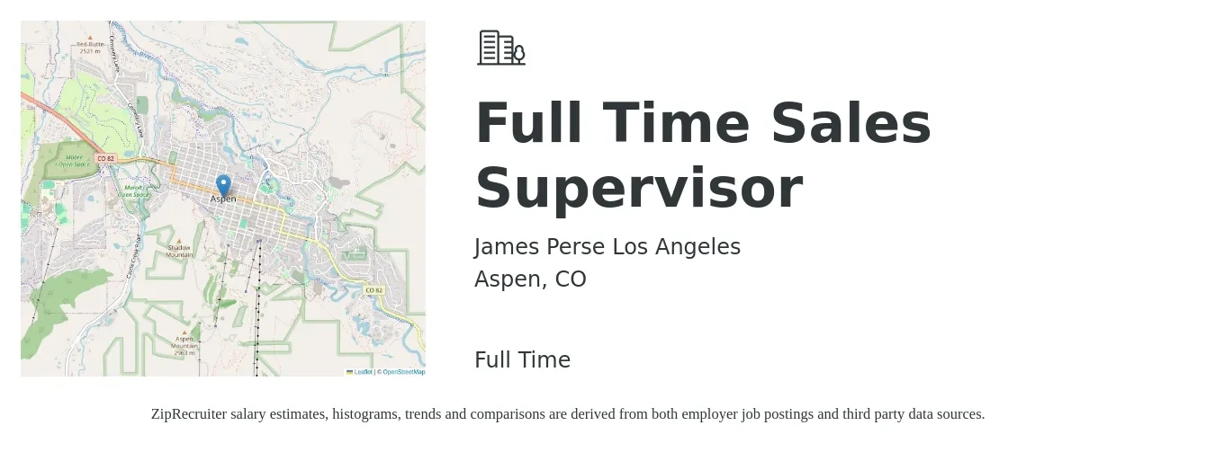 James Perse Los Angeles job posting for a Full Time Sales Supervisor in Aspen, CO with a salary of $26 Hourly with a map of Aspen location.