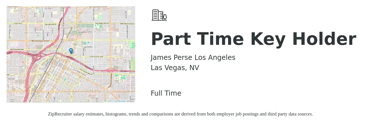 James Perse Los Angeles job posting for a Part Time Key Holder in Las Vegas, NV with a salary of $14 to $17 Hourly with a map of Las Vegas location.