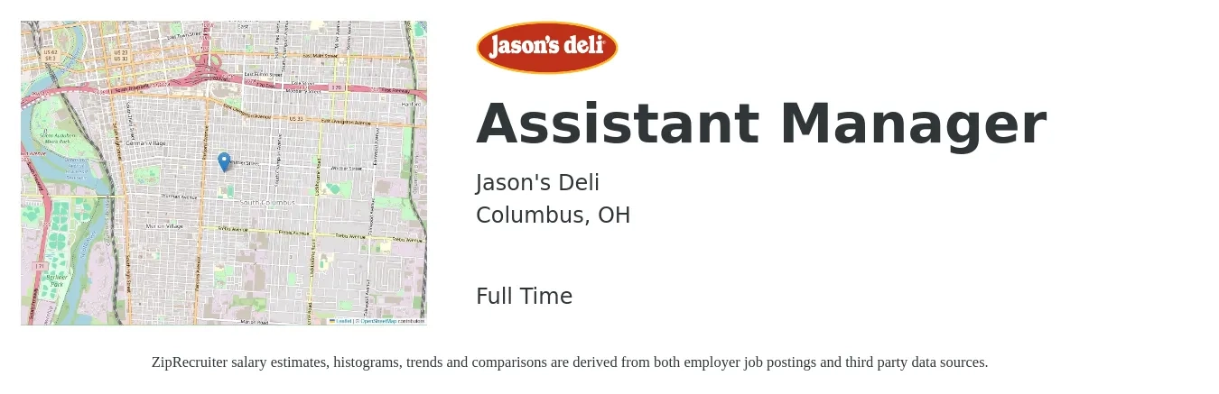 Jason's Deli job posting for a Assistant Manager in Columbus, OH with a salary of $16 to $23 Hourly with a map of Columbus location.