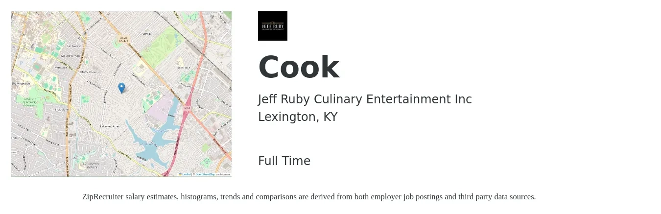 Jeff Ruby Culinary Entertainment Inc job posting for a Cook in Lexington, KY with a salary of $15 to $20 Hourly with a map of Lexington location.