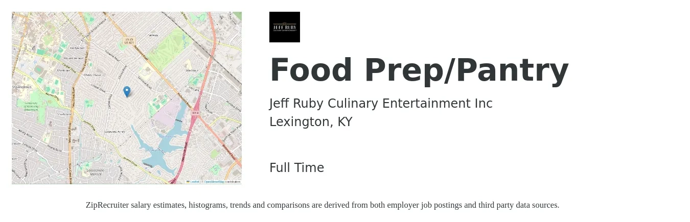 Jeff Ruby Culinary Entertainment Inc job posting for a Food Prep/Pantry in Lexington, KY with a salary of $14 to $17 Hourly with a map of Lexington location.