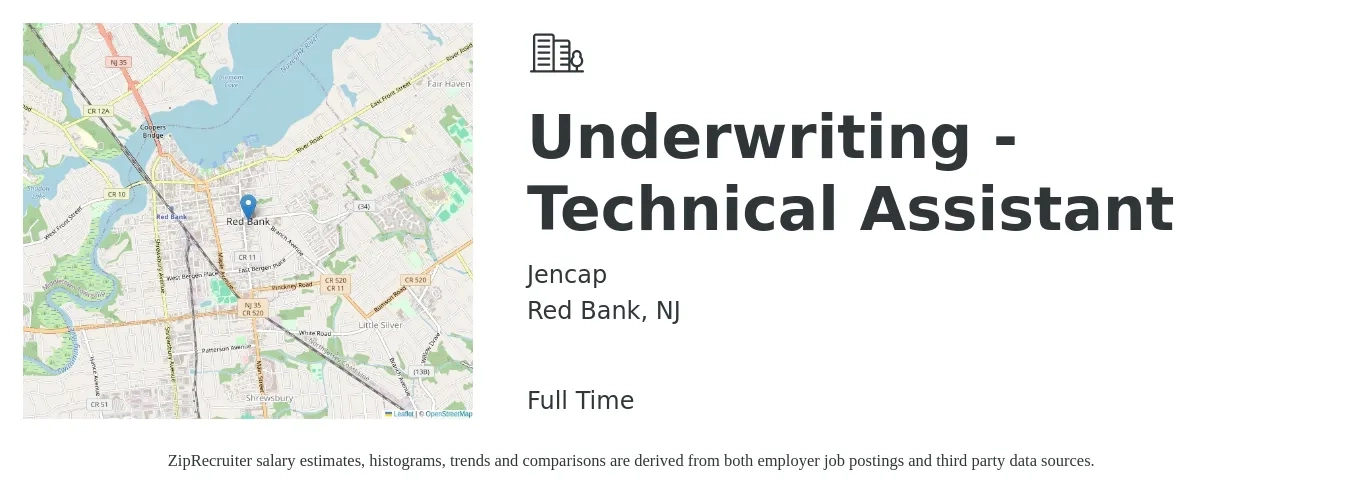 Jencap job posting for a Underwriting - Technical Assistant in Red Bank, NJ with a salary of $20 to $28 Hourly with a map of Red Bank location.