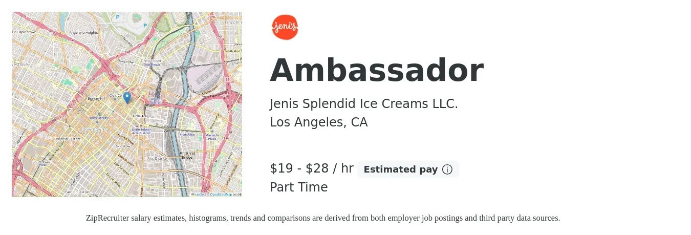 Jenis Splendid Ice Creams LLC. job posting for a Ambassador in Los Angeles, CA with a salary of $20 to $30 Hourly with a map of Los Angeles location.