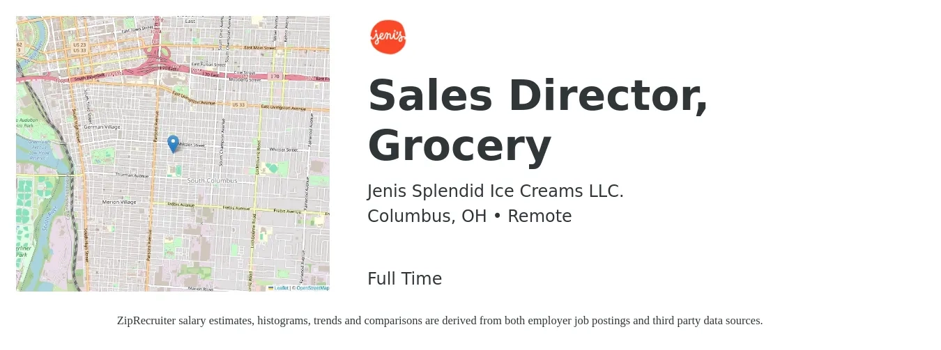 Jenis Splendid Ice Creams LLC. job posting for a Sales Director, Grocery in Columbus, OH with a salary of $68,100 to $120,800 Yearly with a map of Columbus location.