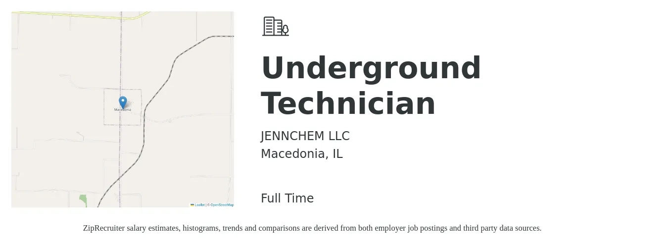 JENNCHEM LLC job posting for a Underground Technician in Macedonia, IL with a salary of $19 to $26 Hourly with a map of Macedonia location.