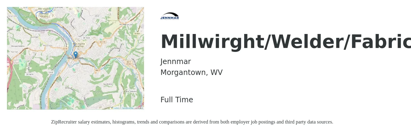 Jennmar job posting for a Millwirght/Welder/Fabricator in Morgantown, WV with a salary of $20 to $26 Hourly with a map of Morgantown location.