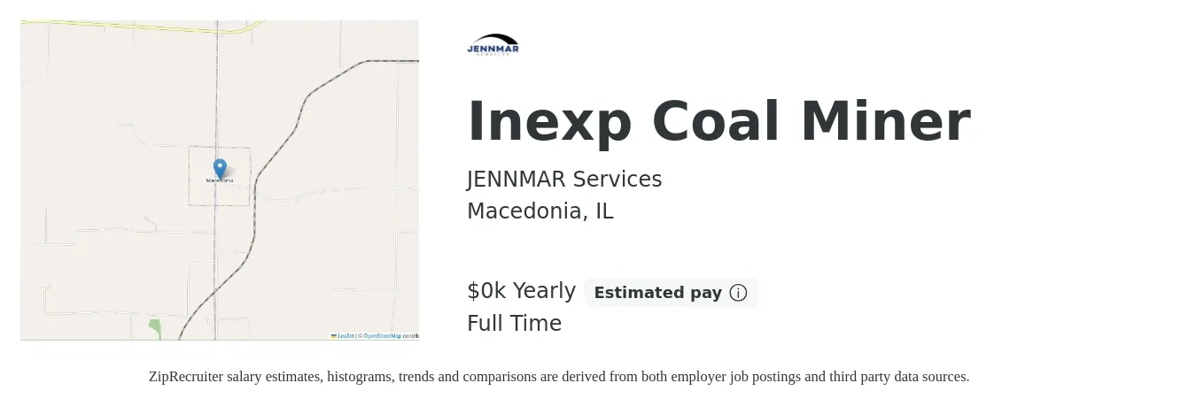 JENNMAR Services job posting for a Inexp Coal Miner in Macedonia, IL with a salary of $20 to $22 Yearly with a map of Macedonia location.