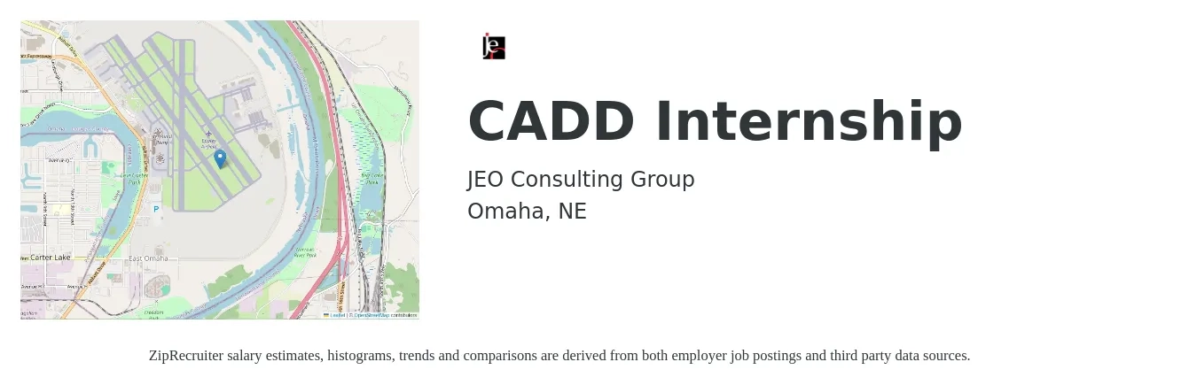 JEO Consulting Group job posting for a CADD Internship in Omaha, NE with a salary of $16 to $20 Hourly with a map of Omaha location.