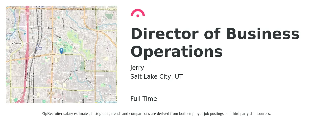 Jerry job posting for a Director of Business Operations in Salt Lake City, UT with a salary of $83,200 to $145,200 Yearly with a map of Salt Lake City location.