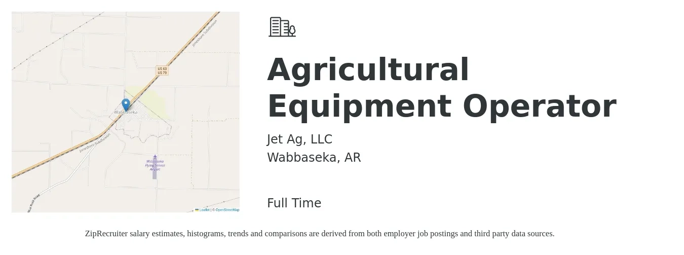 Jet Ag, LLC job posting for a Agricultural Equipment Operator in Wabbaseka, AR with a salary of $580 to $650 Weekly with a map of Wabbaseka location.