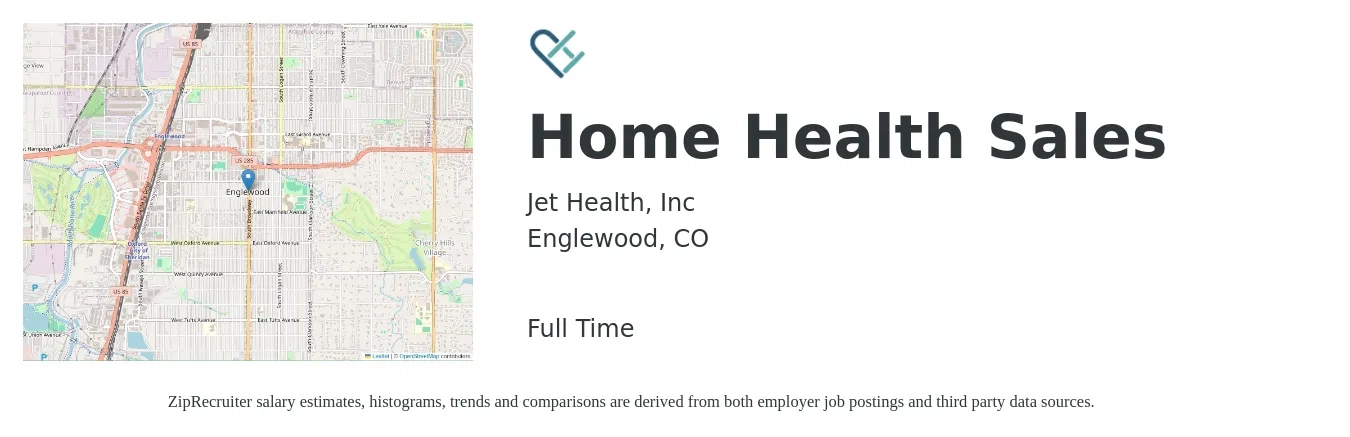 Jet Health job posting for a Home Health Sales in Englewood, CO with a salary of $18 to $26 Hourly with a map of Englewood location.