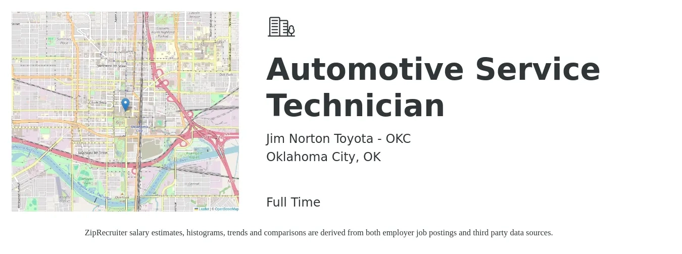 Jim Norton Toyota - OKC job posting for a Automotive Service Technician in Oklahoma City, OK with a salary of $18 to $29 Hourly with a map of Oklahoma City location.