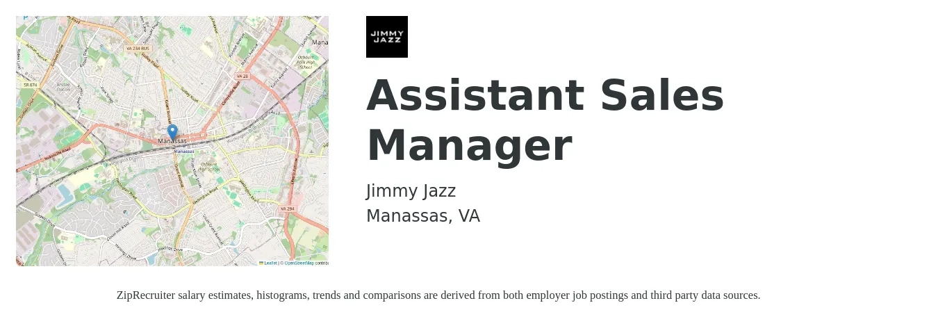 Jimmy Jazz job posting for a Assistant Sales Manager in Manassas, VA with a salary of $16 to $24 Hourly with a map of Manassas location.