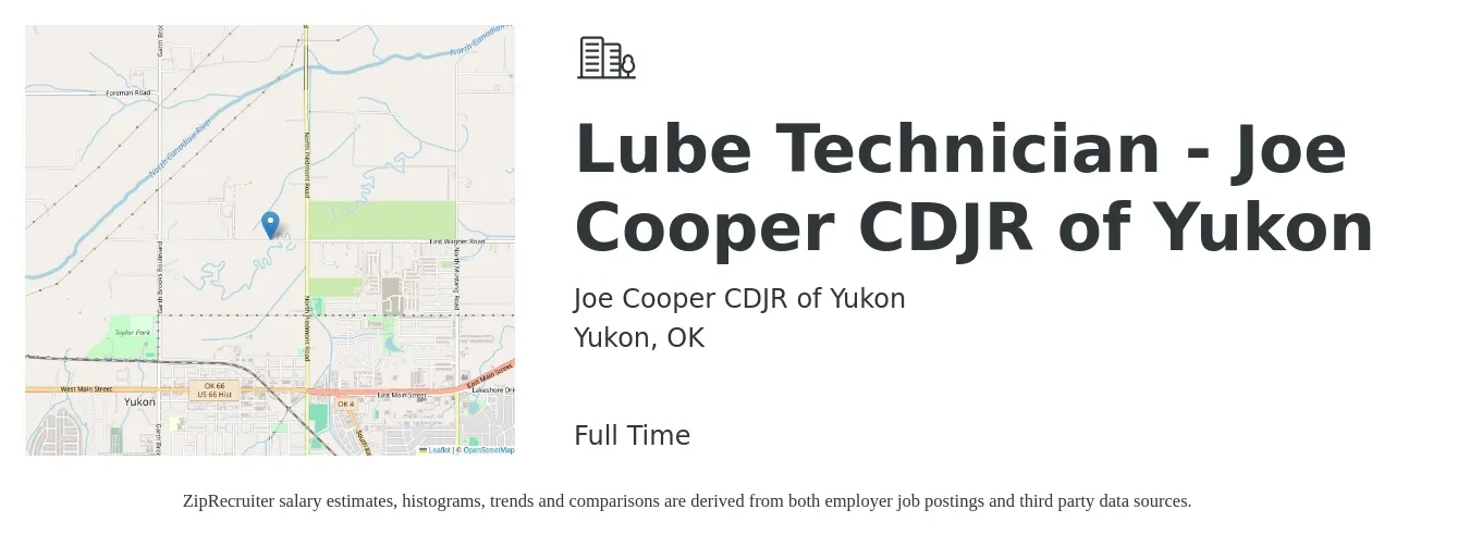 Joe Cooper CDJR of Yukon job posting for a Lube Technician - Joe Cooper CDJR of Yukon in Yukon, OK with a salary of $14 to $16 Hourly with a map of Yukon location.