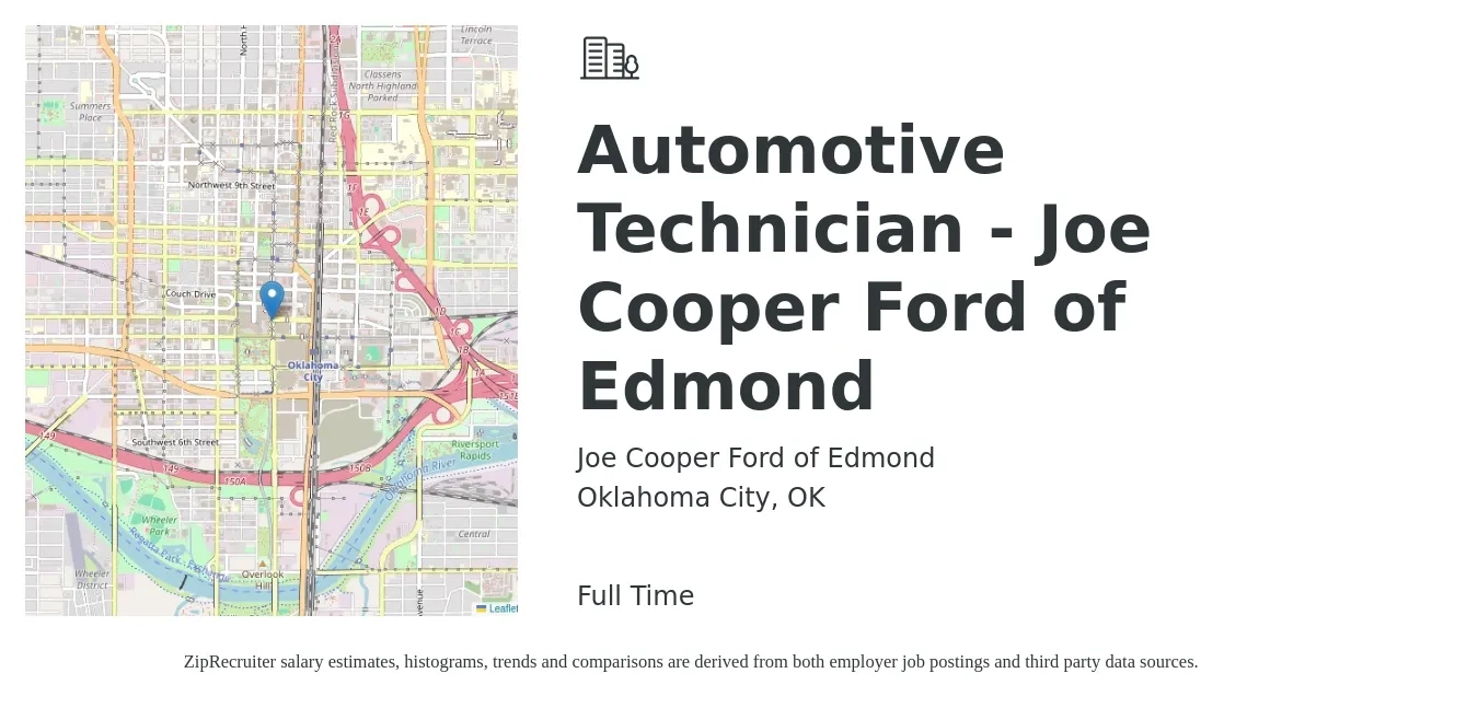 Joe Cooper Ford of Edmond job posting for a Automotive Technician - Joe Cooper Ford of Edmond in Oklahoma City, OK with a salary of $20 to $33 Hourly with a map of Oklahoma City location.