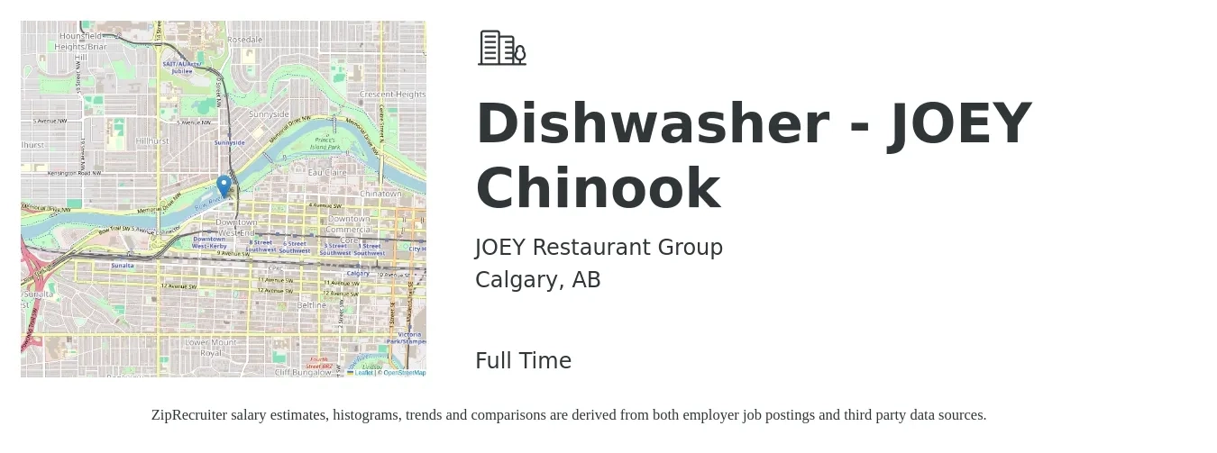 JOEY Restaurant Group job posting for a Dishwasher - JOEY Chinook in Calgary, AB with a map of Calgary location.
