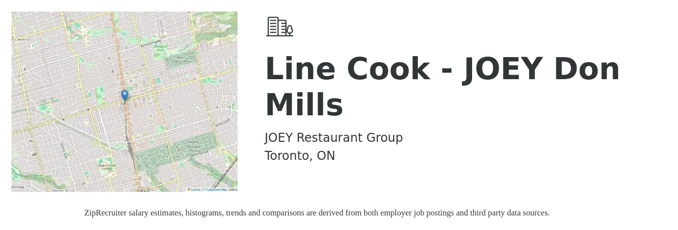 JOEY Restaurant Group job posting for a Line Cook - JOEY Don Mills in Toronto, ON with a map of Toronto location.