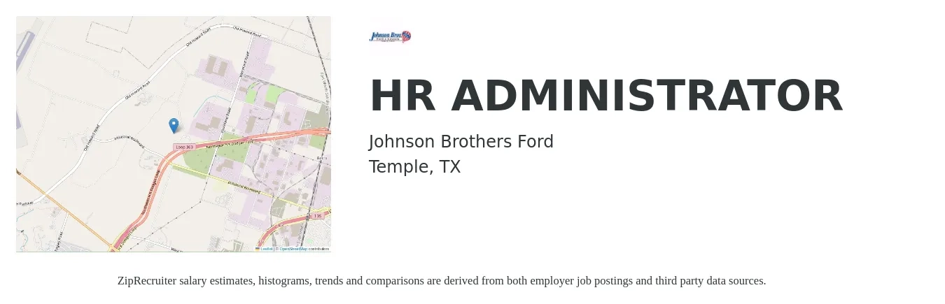 Johnson Brothers Ford job posting for a HR ADMINISTRATOR in Temple, TX with a salary of $20 to $29 Hourly with a map of Temple location.