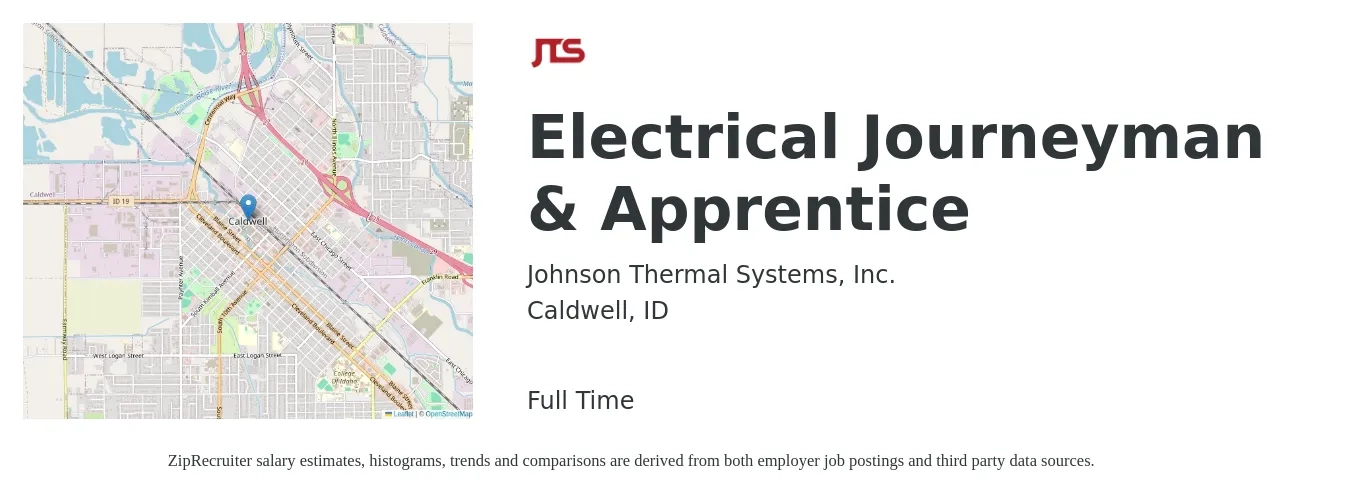 Johnson Thermal Systems, Inc. job posting for a Electrical Journeyman & Apprentice in Caldwell, ID with a salary of $17 to $24 Hourly with a map of Caldwell location.