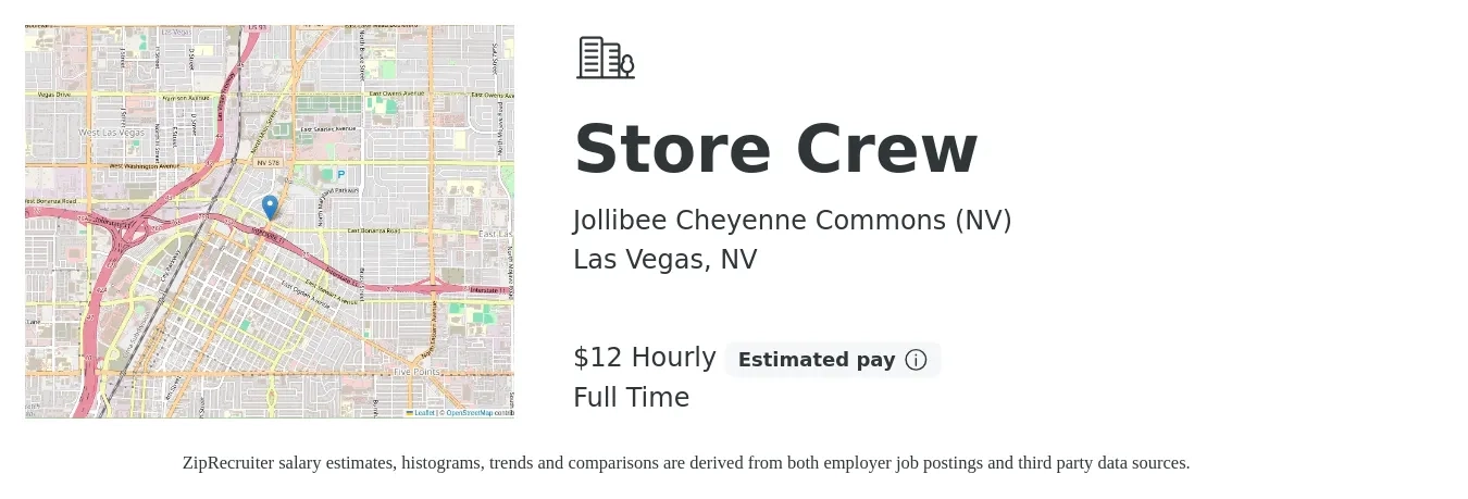 Jollibee Cheyenne Commons (NV) job posting for a Store Crew in Las Vegas, NV with a salary of $14 Hourly with a map of Las Vegas location.