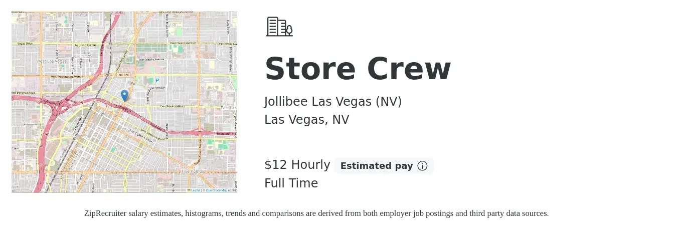 Jollibee Las Vegas (NV) job posting for a Store Crew in Las Vegas, NV with a salary of $14 Hourly with a map of Las Vegas location.