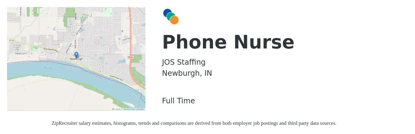 JOS Staffing job posting for a Phone Nurse in Newburgh, IN with a map of Newburgh location.