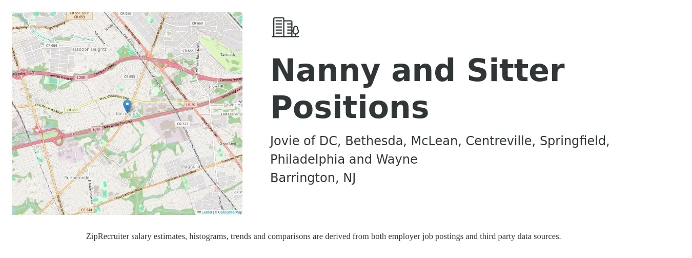 Jovie of DC, Bethesda, McLean, Centreville, Springfield, Philadelphia and Wayne job posting for a Nanny and Sitter Positions in Barrington, NJ with a salary of $17 to $19 Hourly with a map of Barrington location.