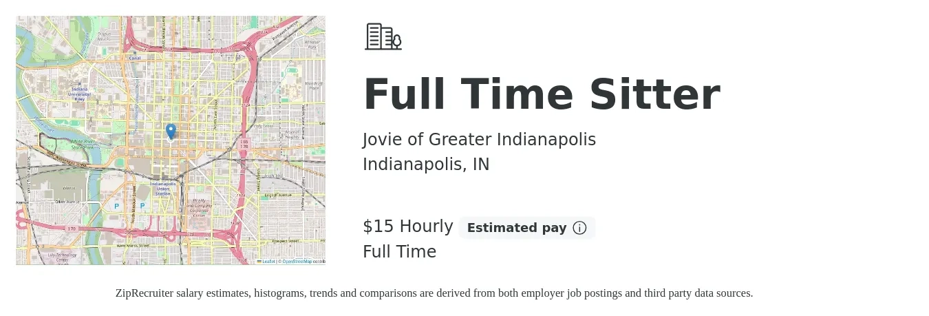 Jovie of Greater Indianapolis job posting for a Full Time Sitter in Indianapolis, IN with a salary of $16 Hourly with a map of Indianapolis location.