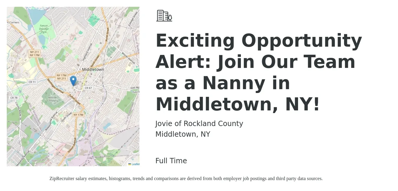 Jovie of Rockland County job posting for a Exciting Opportunity Alert: Join Our Team as a Nanny in Middletown, NY! in Middletown, NY with a salary of $16 to $18 Hourly with a map of Middletown location.