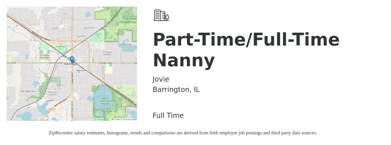 Jovie job posting for a Part-Time/Full-Time Nanny in Barrington, IL with a salary of $16 to $20 Hourly with a map of Barrington location.
