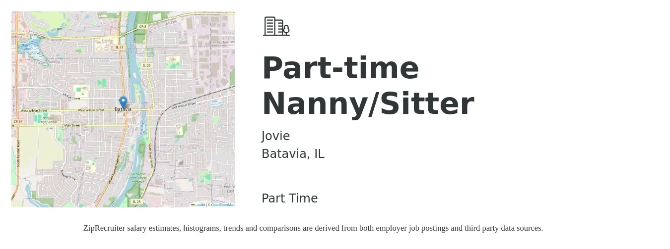 Jovie job posting for a Part-time Nanny/Sitter in Batavia, IL with a salary of $17 to $20 Hourly with a map of Batavia location.