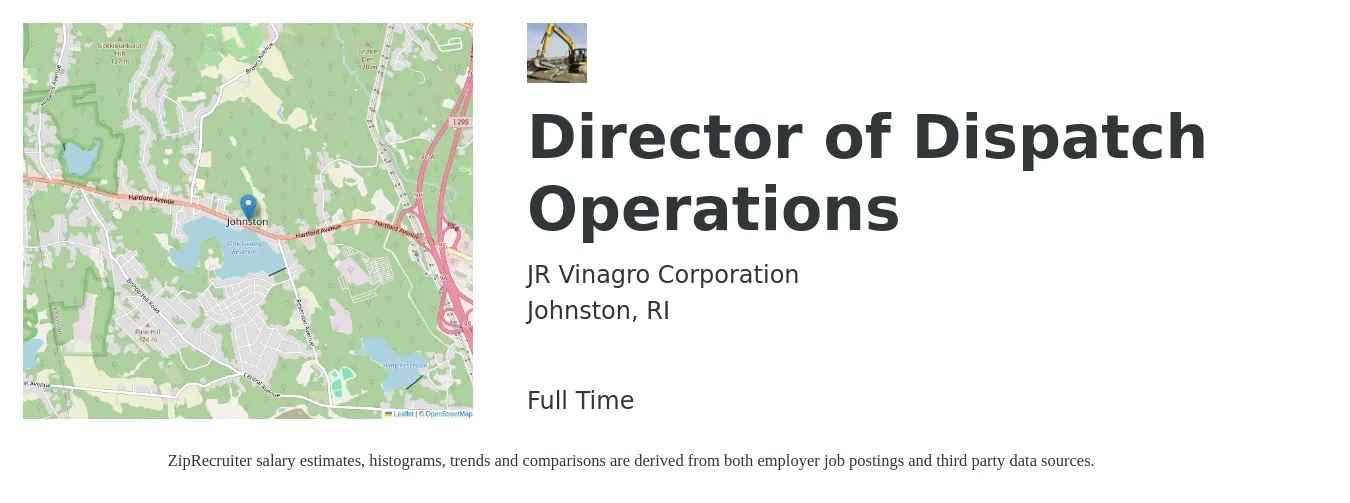 JR Vinagro Corporation job posting for a Director of Dispatch Operations in Johnston, RI with a salary of $49,300 to $71,900 Yearly with a map of Johnston location.