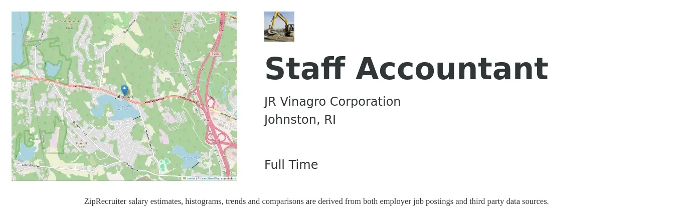 JR Vinagro Corporation job posting for a Staff Accountant in Johnston, RI with a salary of $55,300 to $72,900 Yearly with a map of Johnston location.