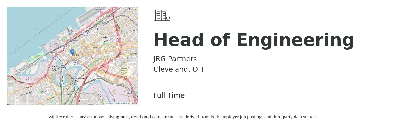 JRG Partners job posting for a Head of Engineering in Cleveland, OH with a salary of $137,000 to $245,000 Yearly with a map of Cleveland location.