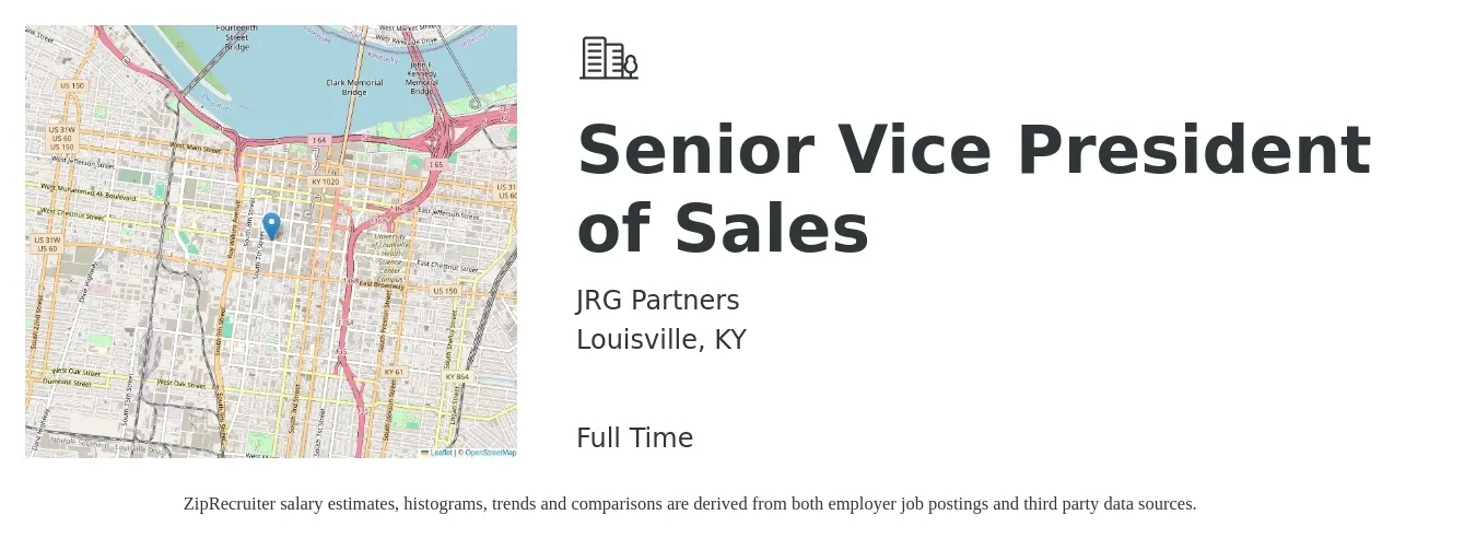 JRG Partners job posting for a Senior Vice President of Sales in Louisville, KY with a salary of $120,100 to $187,300 Yearly with a map of Louisville location.