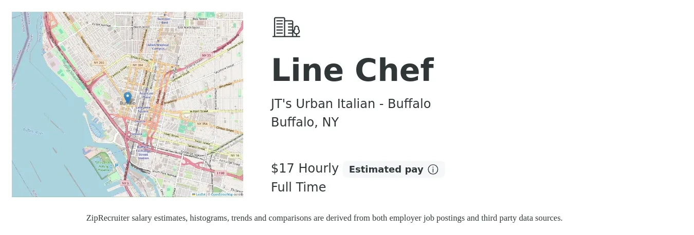 JT's Urban Italian - Buffalo job posting for a Line Chef in Buffalo, NY with a salary of $18 Hourly with a map of Buffalo location.