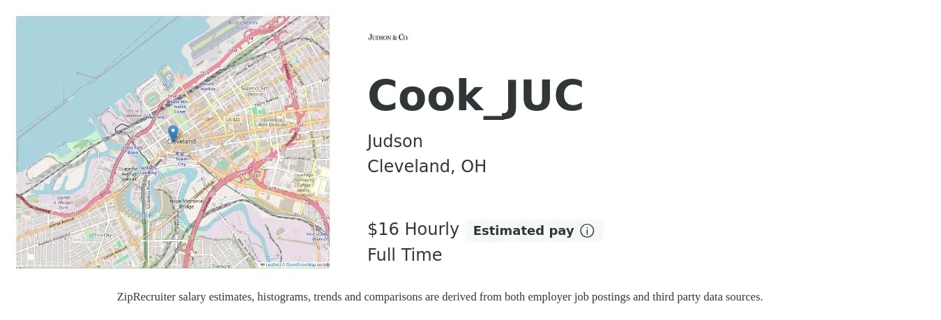 Judson job posting for a Cook_JUC in Cleveland, OH with a salary of $17 Hourly with a map of Cleveland location.