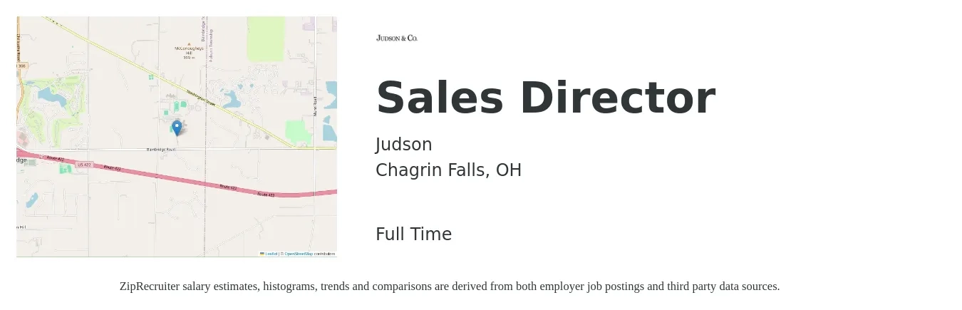 Judson job posting for a Sales Director in Chagrin Falls, OH with a salary of $63,300 to $112,200 Yearly with a map of Chagrin Falls location.