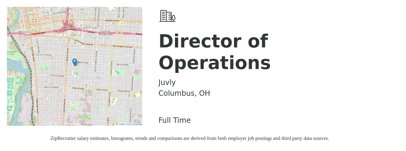 Juvly job posting for a Director of Operations in Columbus, OH with a salary of $72,900 to $130,900 Yearly with a map of Columbus location.