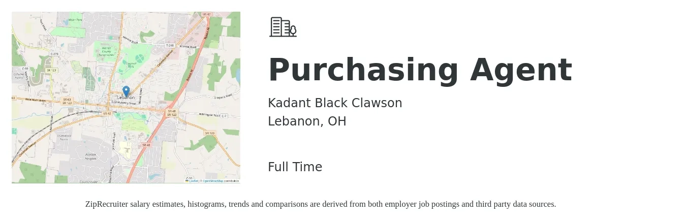 Kadant Black Clawson job posting for a Purchasing Agent in Lebanon, OH with a salary of $39,300 to $54,800 Yearly with a map of Lebanon location.