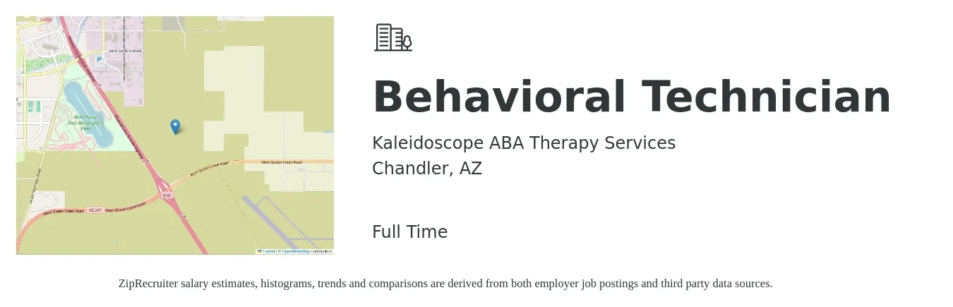 Kaleidoscope ABA Therapy Services job posting for a Behavioral Technician in Chandler, AZ with a salary of $18 to $24 Hourly with a map of Chandler location.