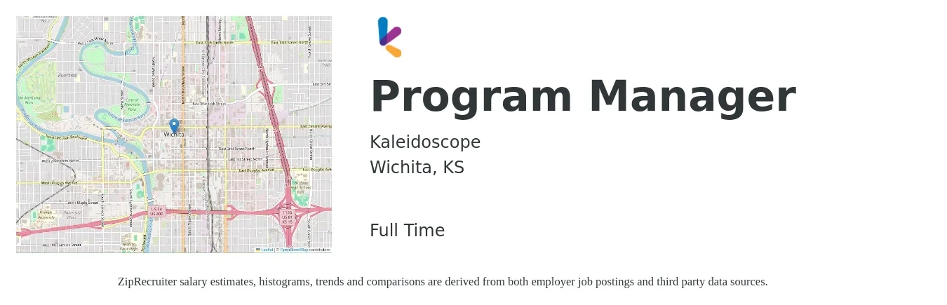 Kaleidoscope job posting for a Program Manager in Wichita, KS with a salary of $59,300 to $98,800 Yearly with a map of Wichita location.