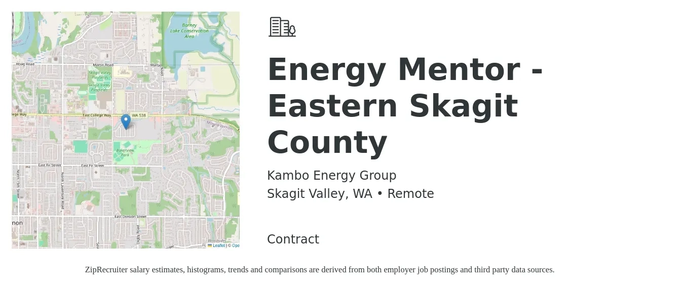 Kambo Energy Group job posting for a Energy Mentor - Eastern Skagit County in Skagit Valley, WA with a salary of $26 Hourly with a map of Skagit Valley location.