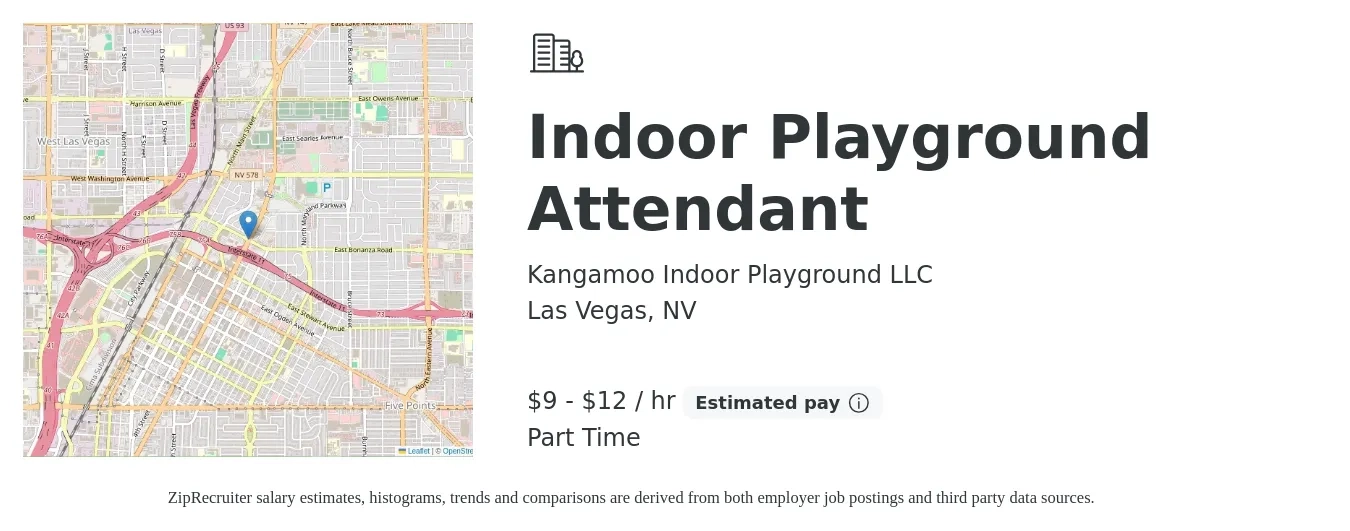 Kangamoo Indoor Playground LLC job posting for a Indoor Playground Attendant in Las Vegas, NV with a salary of $10 to $13 Hourly with a map of Las Vegas location.