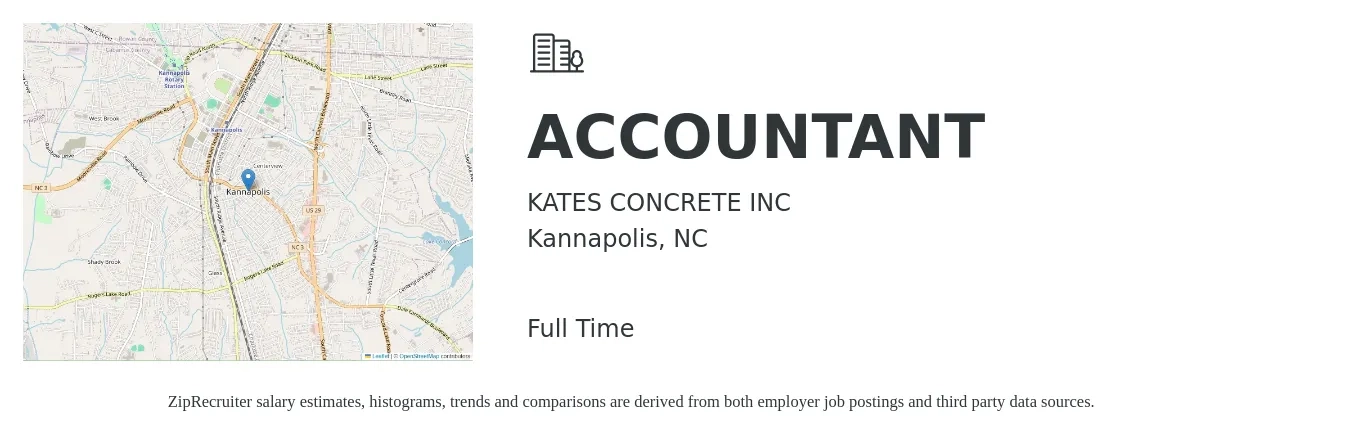 KATES CONCRETE INC job posting for a ACCOUNTANT in Kannapolis, NC with a salary of $22 to $30 Hourly with a map of Kannapolis location.